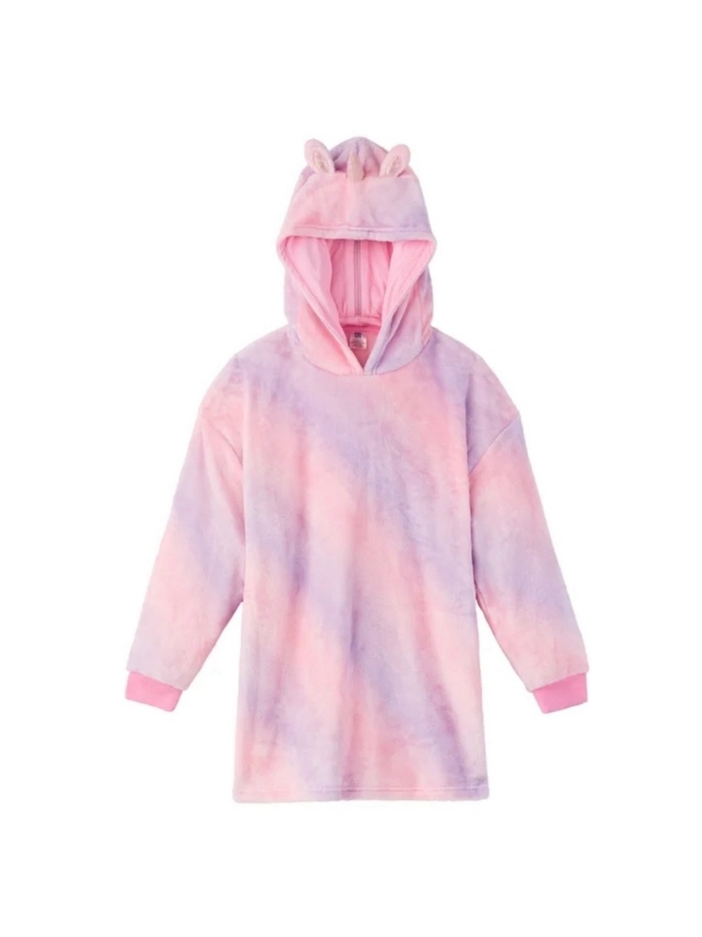 Kids Plush Tie-Dye Hooded Dress with Ear Detail - Pink xs-s